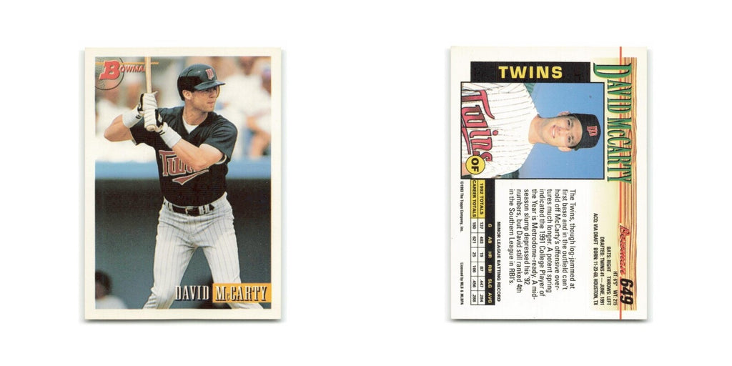 David McCarty 1993 Bowman #649 Minnesota Twins Baseball Card NM