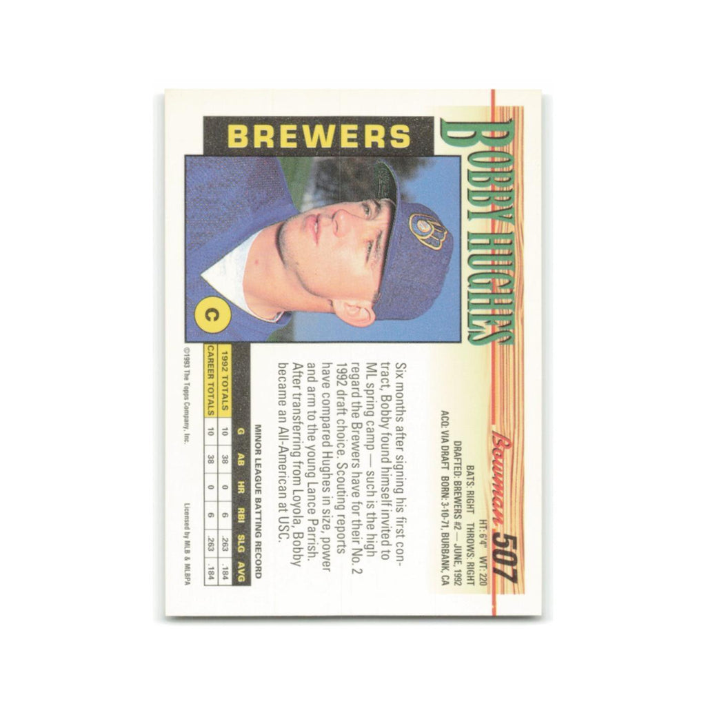 Bobby Hughes Rookie 1993 Bowman #507 Milwaukee Brewers Baseball Card NM