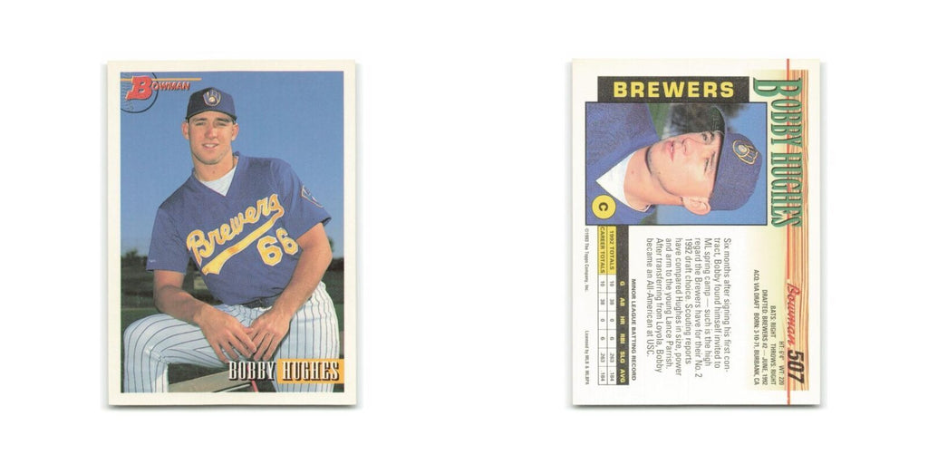 Bobby Hughes Rookie 1993 Bowman #507 Milwaukee Brewers Baseball Card NM