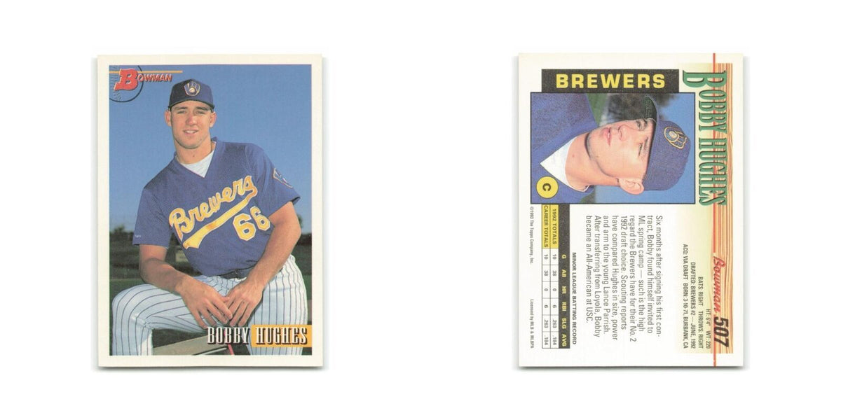 Bobby Hughes Rookie 1993 Bowman #507 Milwaukee Brewers Baseball Card NM