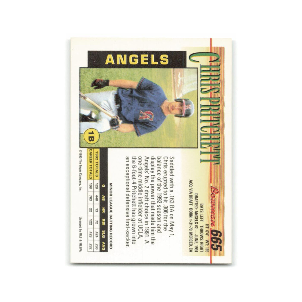 Chris Pritchett 1993 Bowman #665 California Angels Baseball Card NM