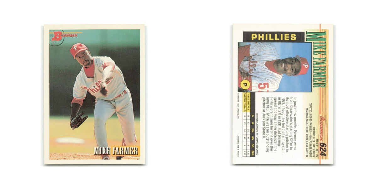 Mike Farmer Rookie 1993 Bowman #624 Philadelphia Phillies Baseball Card NM