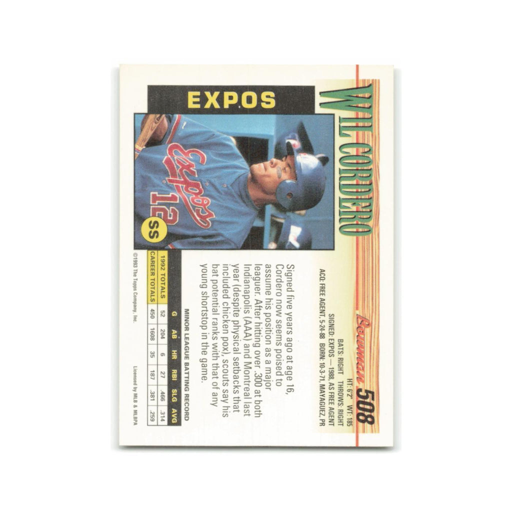 Wil Cordero 1993 Bowman #508 Montreal Expos Baseball Card NM
