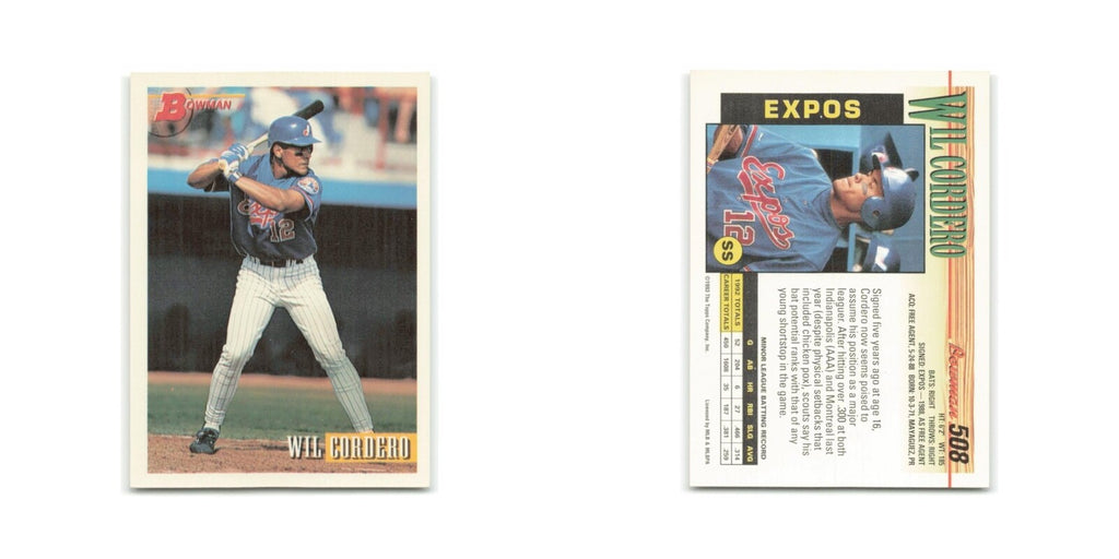 Wil Cordero 1993 Bowman #508 Montreal Expos Baseball Card NM