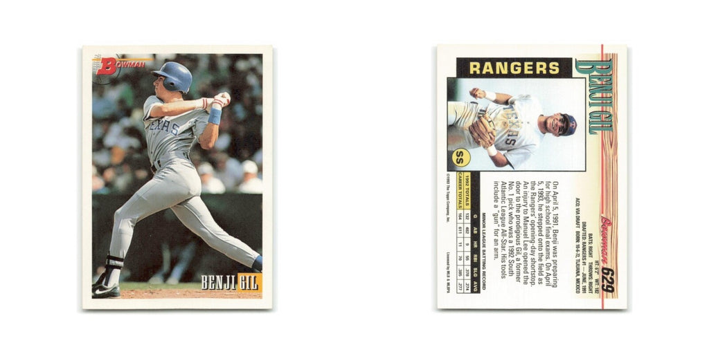 Benji Gil 1993 Bowman #629 Texas Rangers Baseball Card NM