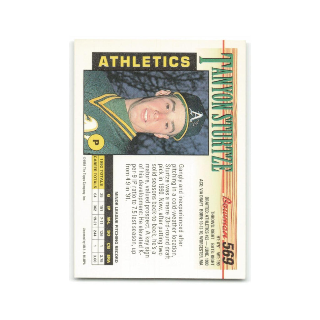 Tanyon Sturtze Rookie 1993 Bowman #569 Oakland Athletics Baseball Card NM
