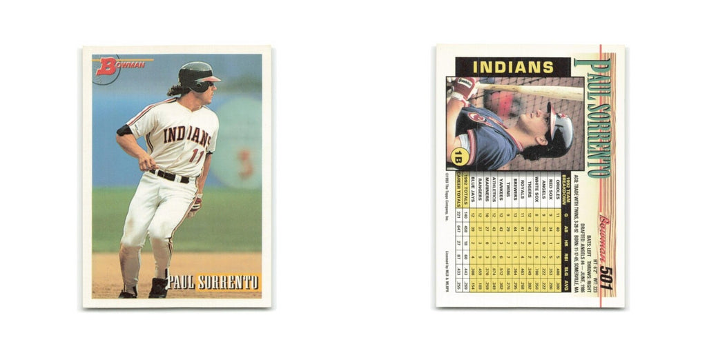 Paul Sorrento 1993 Bowman #501 Cleveland Indians Baseball Card NM
