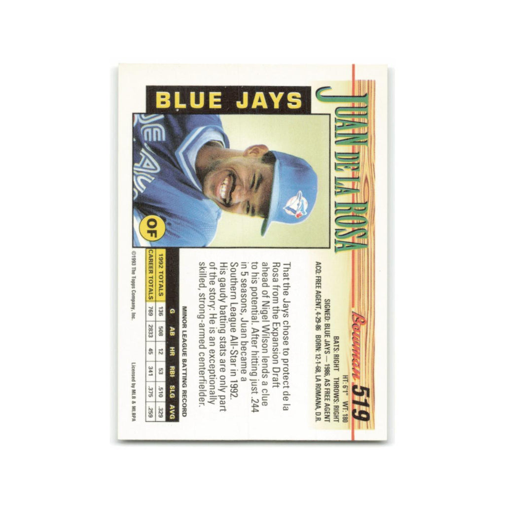 Juan de la Rosa Rookie 1993 Bowman #519 Toronto Blue Jays Baseball Card NM
