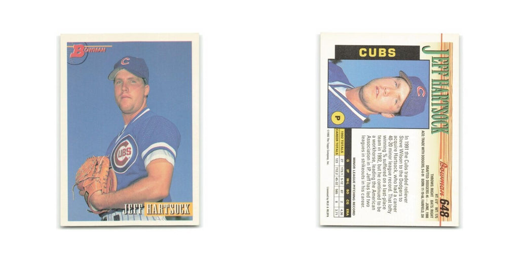 Jeff Hartsock Rookie 1993 Bowman #648 Chicago Cubs Baseball Card NM