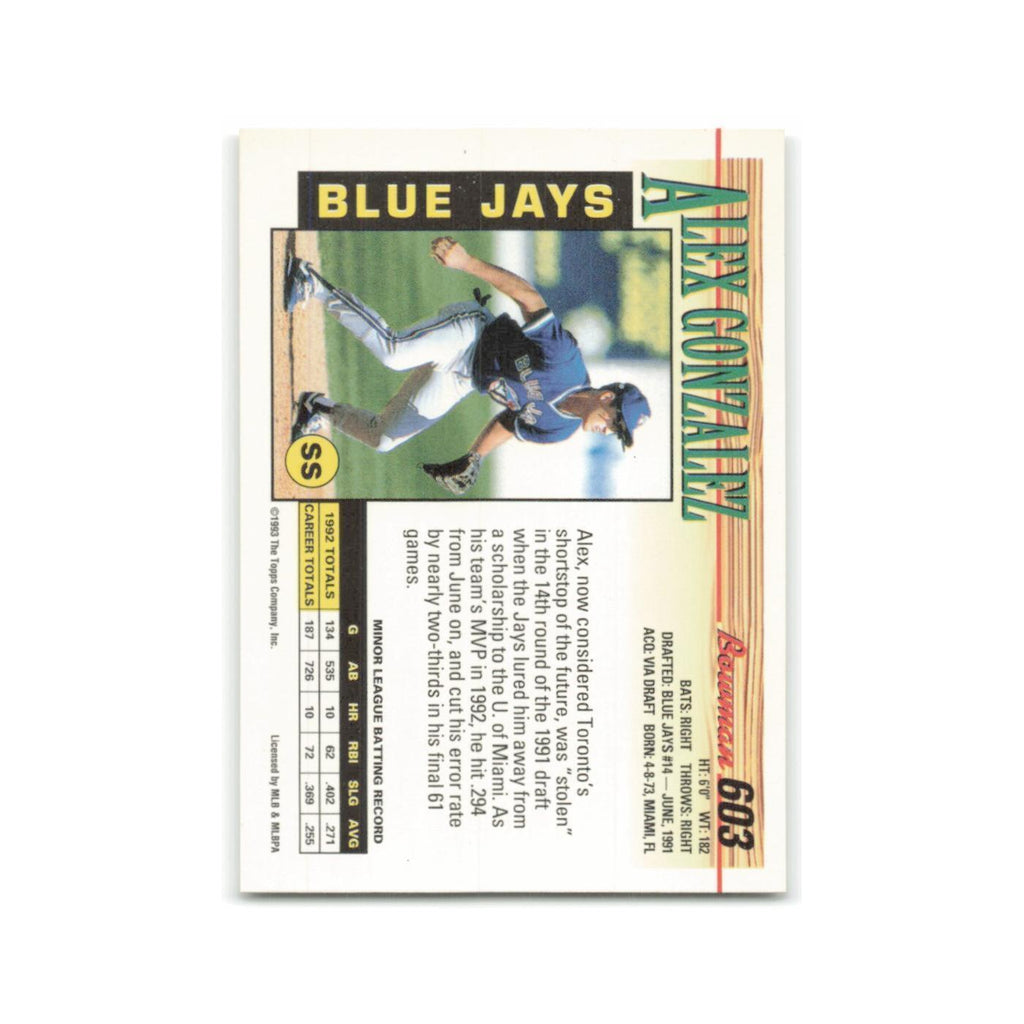 Alex Gonzalez 1993 Bowman #603 Toronto Blue Jays Baseball Card NM