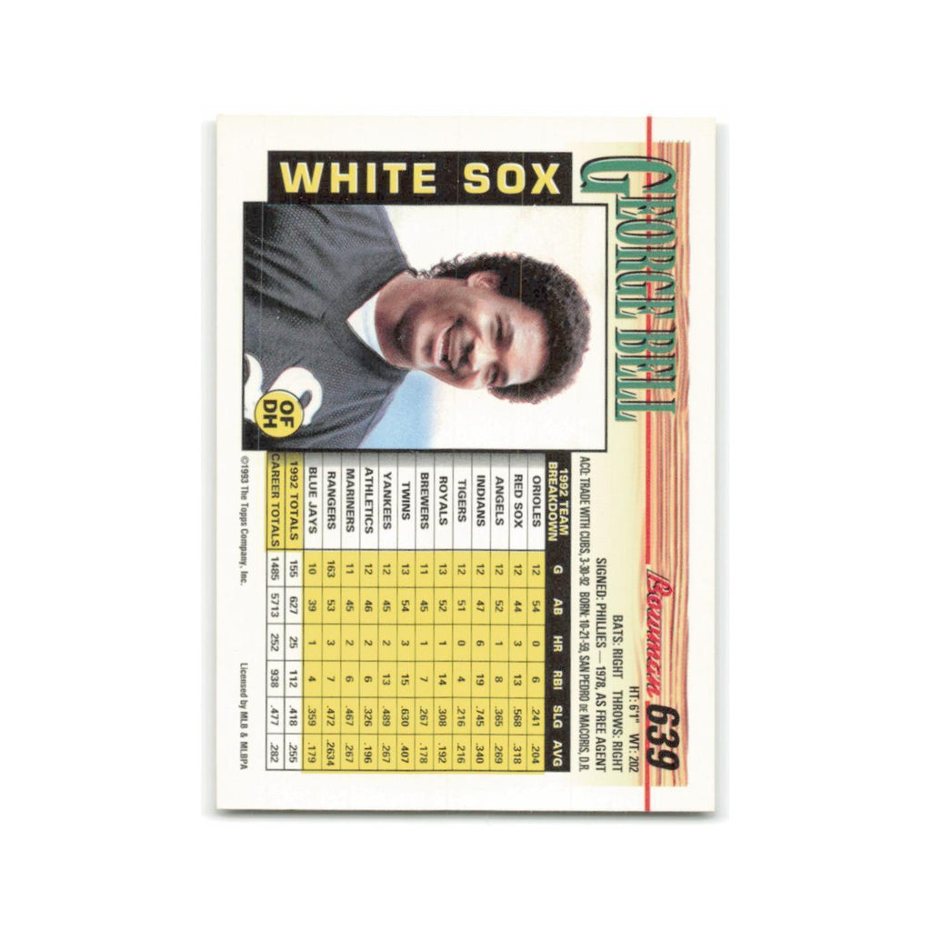 George Bell 1993 Bowman #639 Chicago White Sox Baseball Card NM