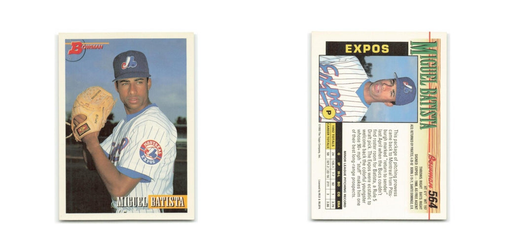 Miguel Batista Rookie 1993 Bowman #564 Montreal Expos Baseball Card NM