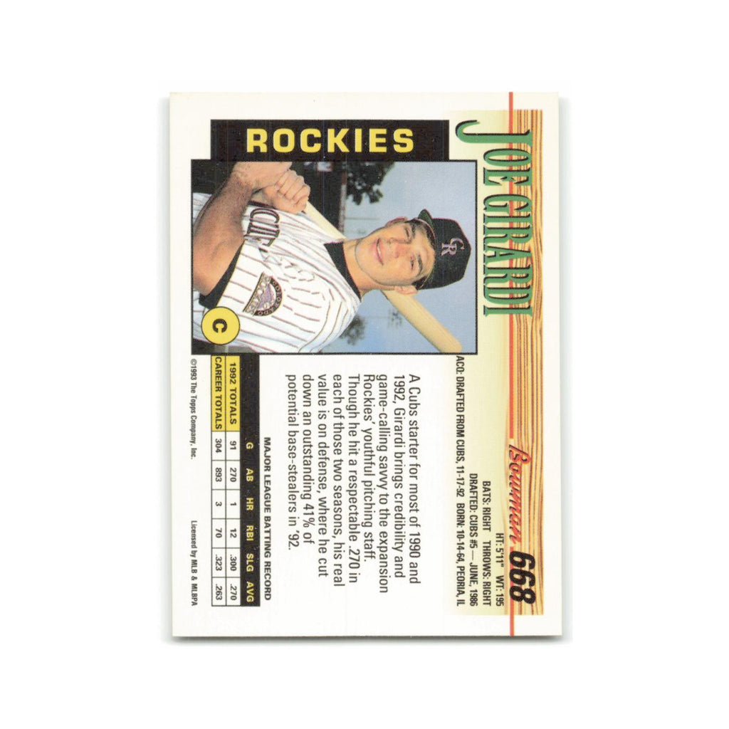 Joe Girardi 1993 Bowman #668 Colorado Rockies Baseball Card NM