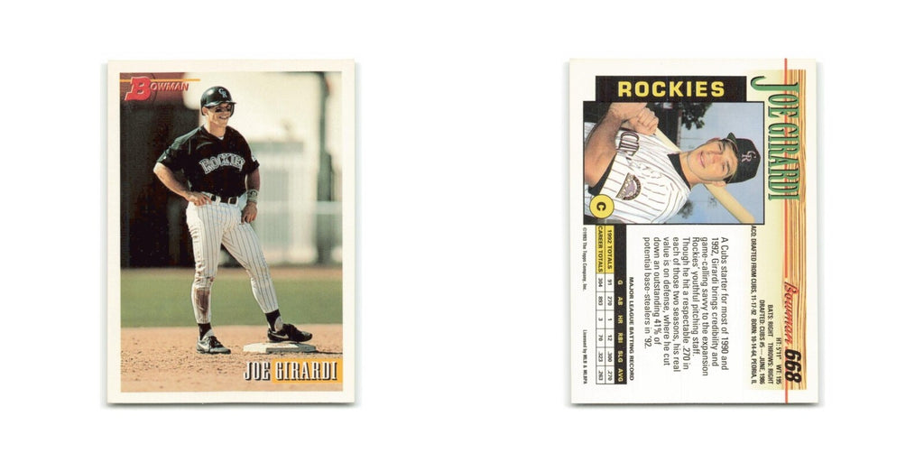 Joe Girardi 1993 Bowman #668 Colorado Rockies Baseball Card NM