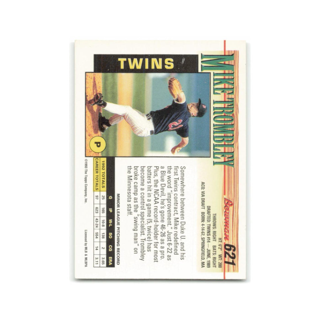 Mike Trombley 1993 Bowman #621 Minnesota Twins Baseball Card NM