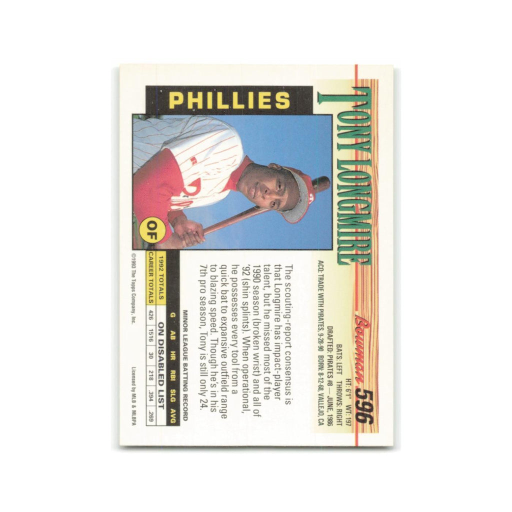 Tony Longmire 1993 Bowman #596 Philadelphia Phillies Baseball Card NM