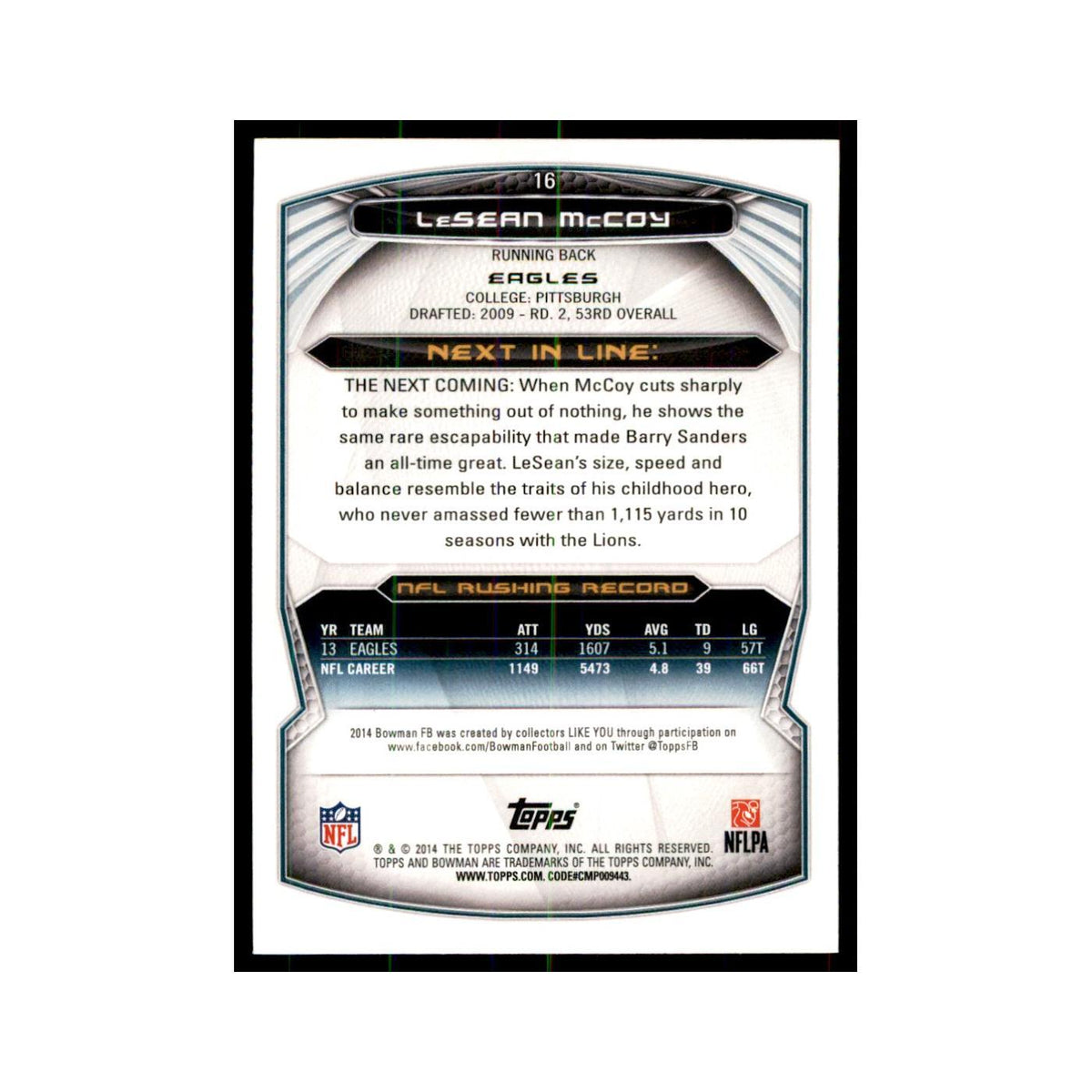2014 Bowman Foil LeSean McCoy Football Cards #16