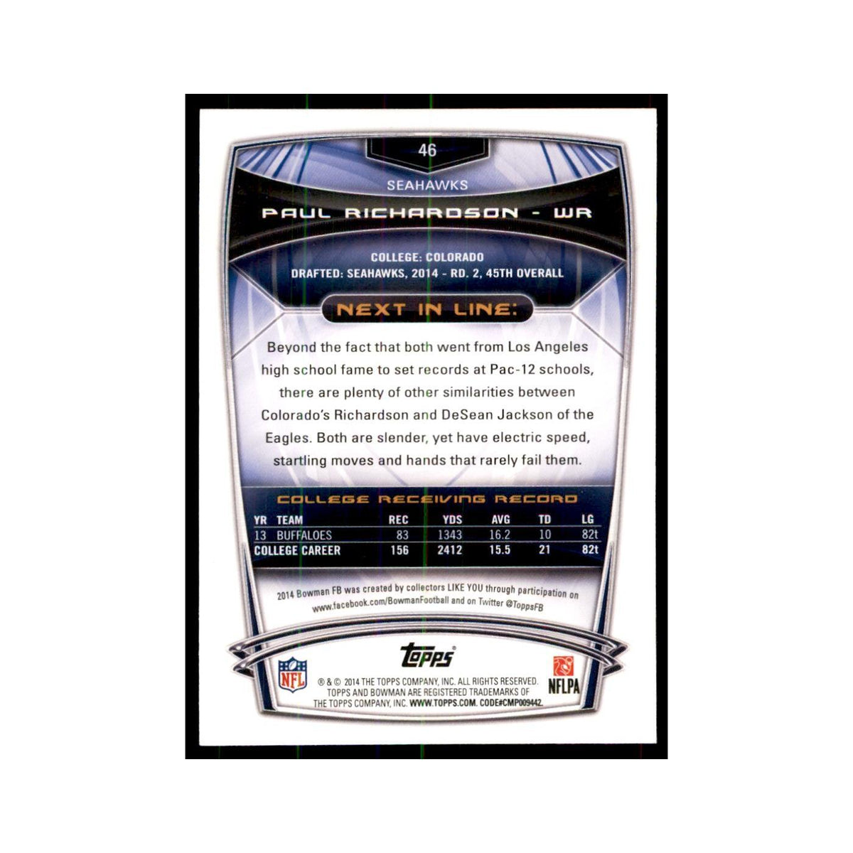 2014 Bowman Foil Paul Richardson RC Football Cards #46