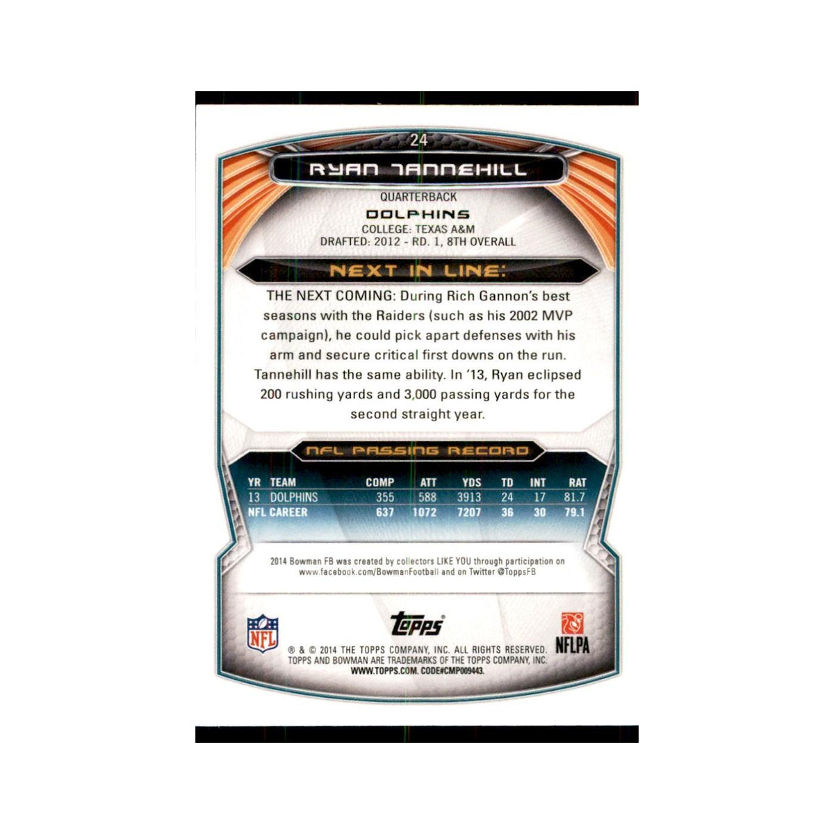 2014 Bowman Foil Ryan Tannehill Football Cards #24