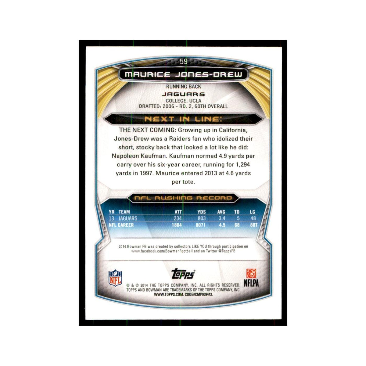2014 Bowman Foil Maurice Jones-Drew Football Cards #59