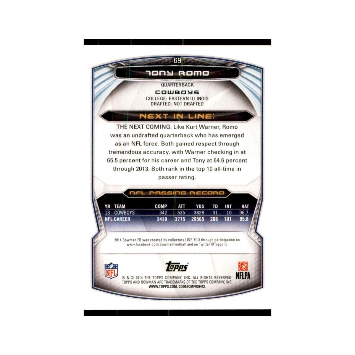 2014 Bowman Foil Tony Romo Football Cards #69