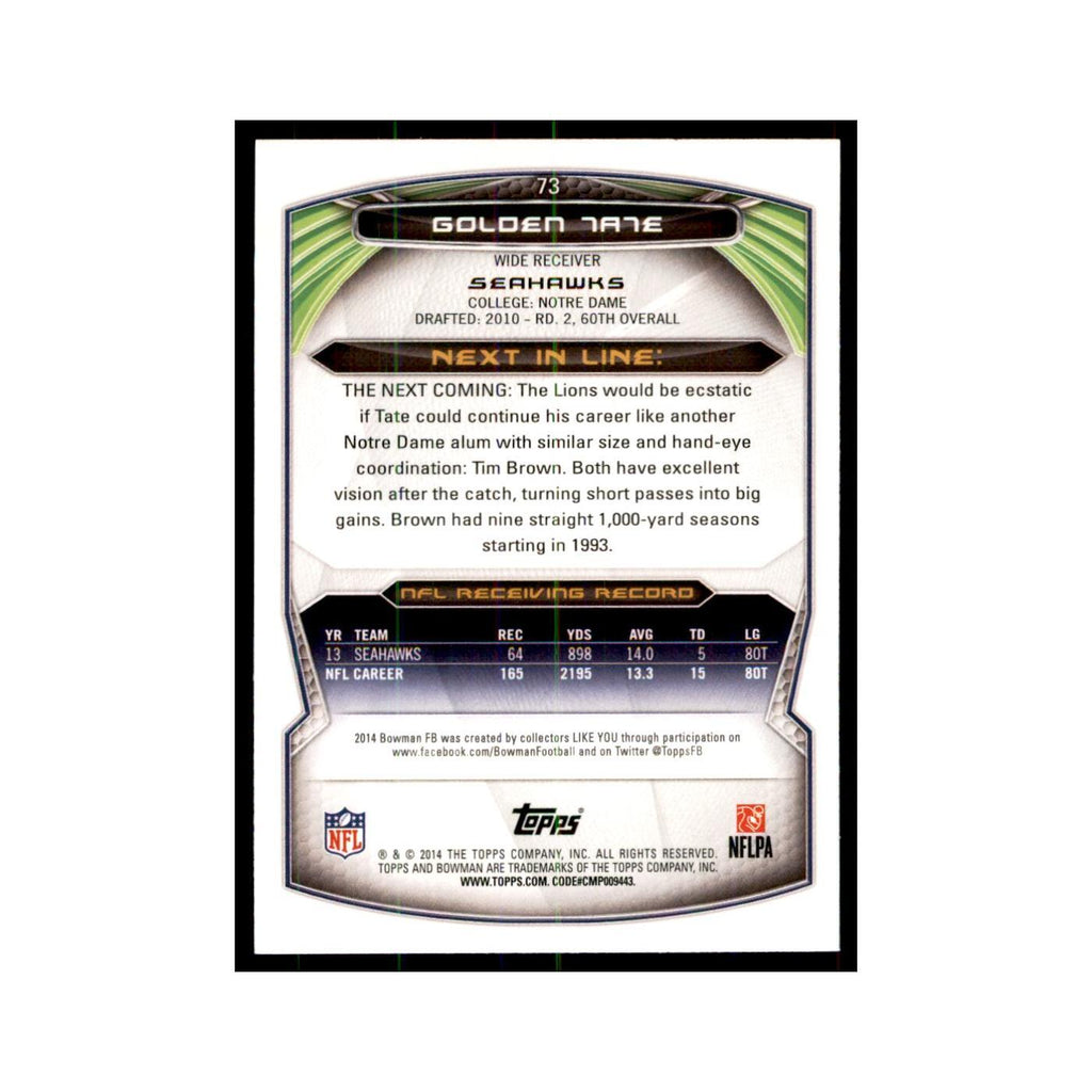 2014 Bowman Foil Golden Tate Football Cards #73