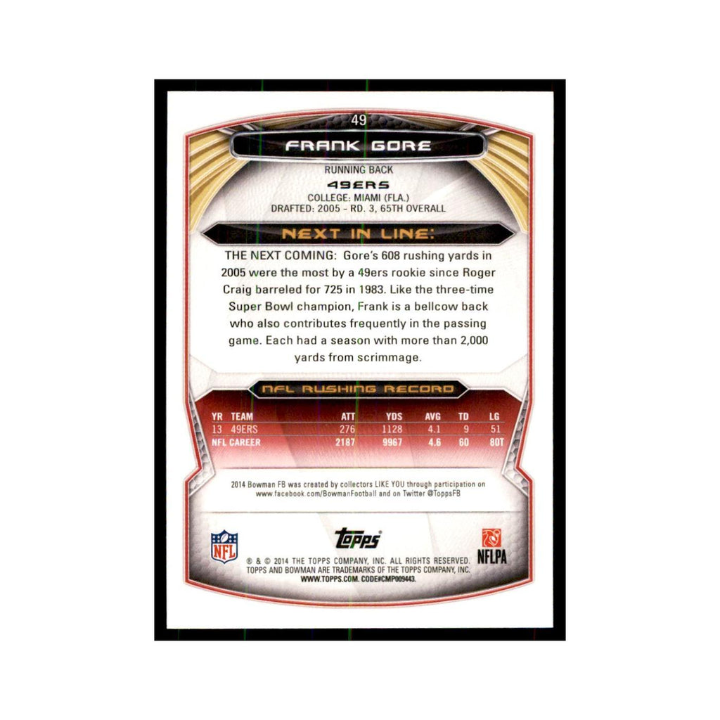 2014 Bowman Foil Frank Gore Football Cards #49