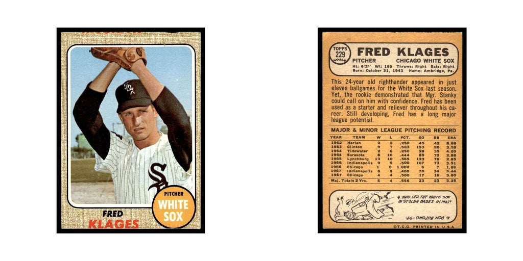 1968 Topps Fred Klages White Sox #229
