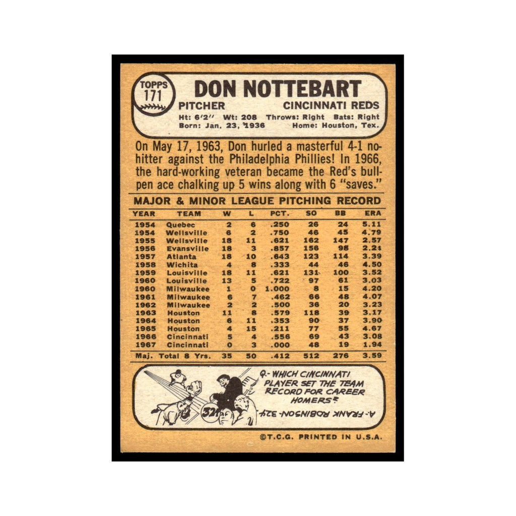 1968 Topps Don Nottebart Reds #171