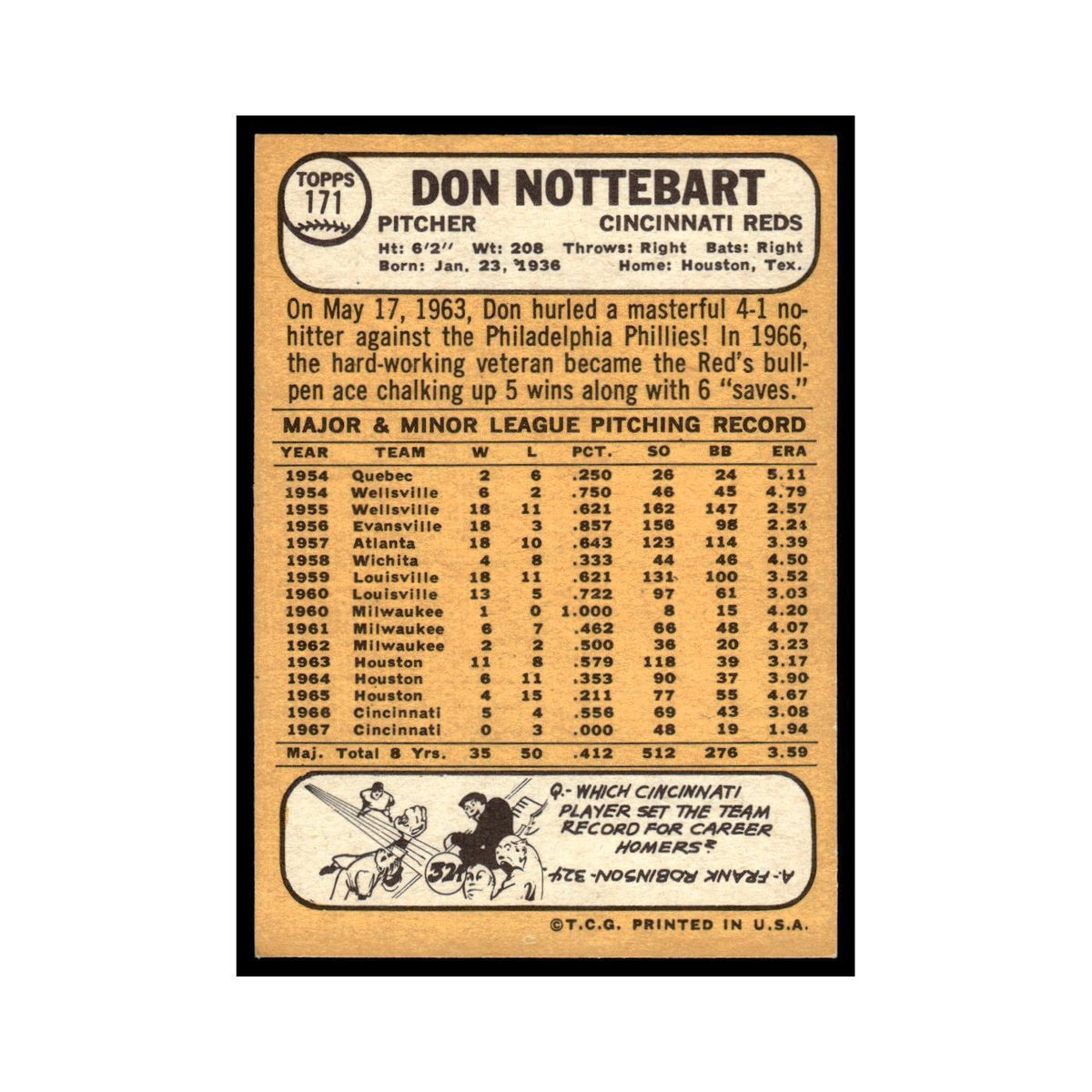 1968 Topps Don Nottebart Reds #171