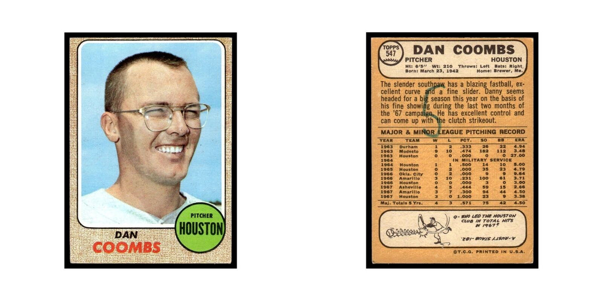1968 Topps Dan Coombs Astros #547