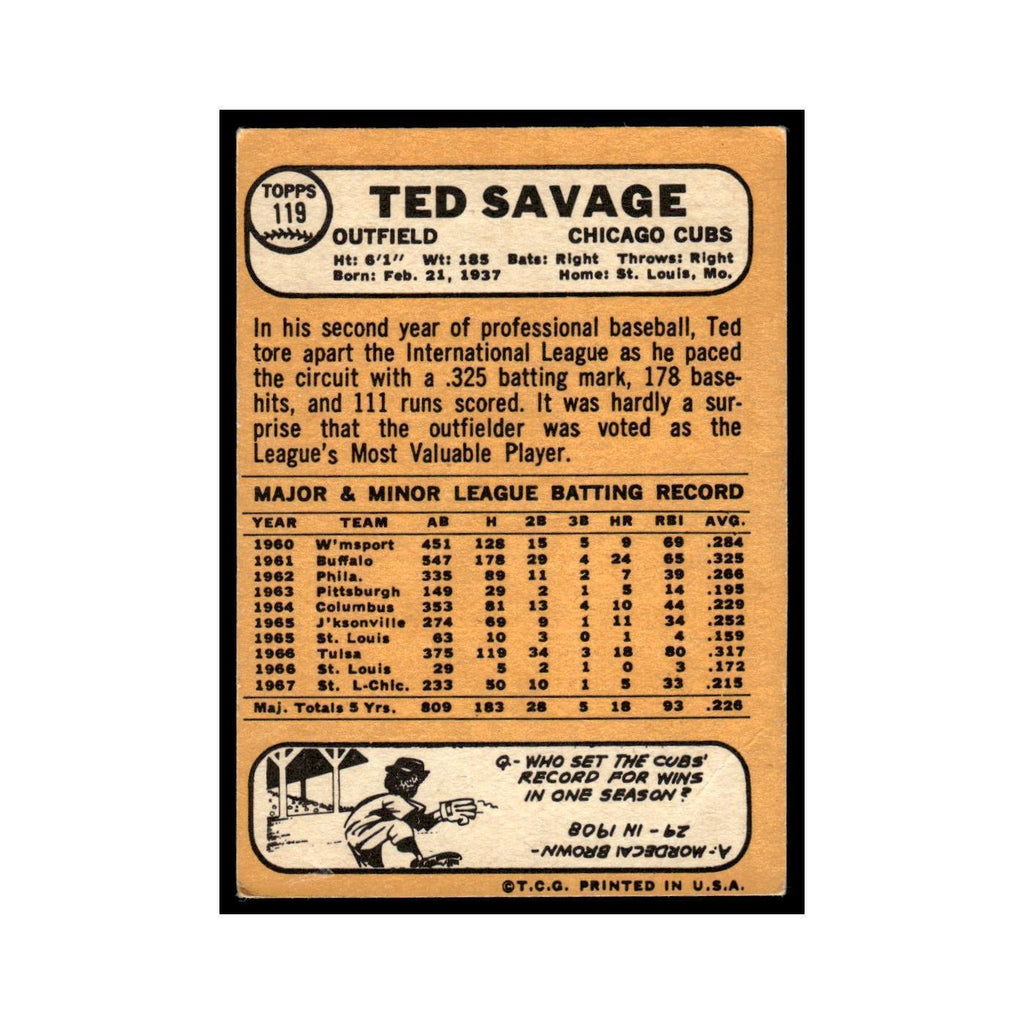 1968 Topps Ted Savage Cubs #119
