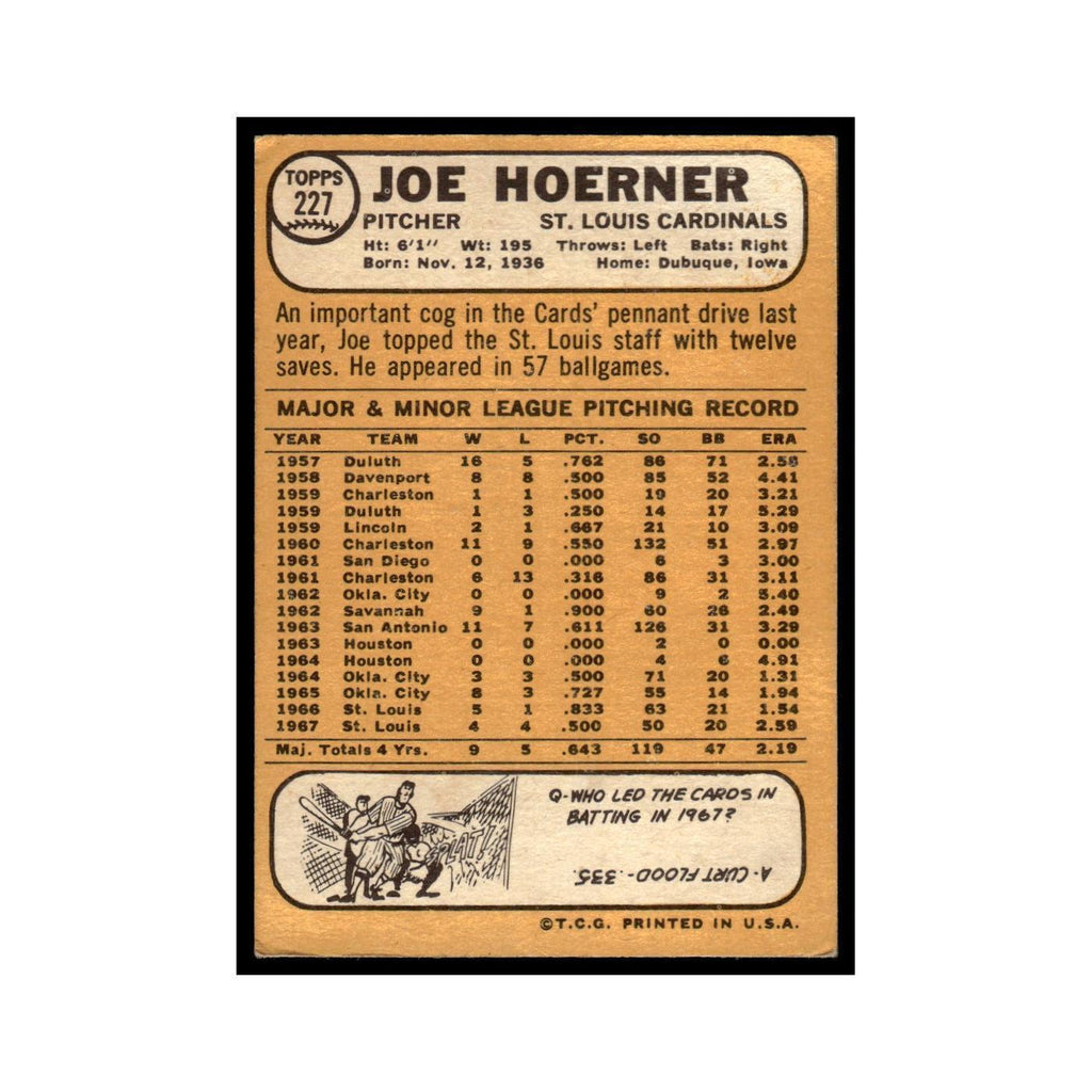 1968 Topps Joe Hoerner Cardinals #227