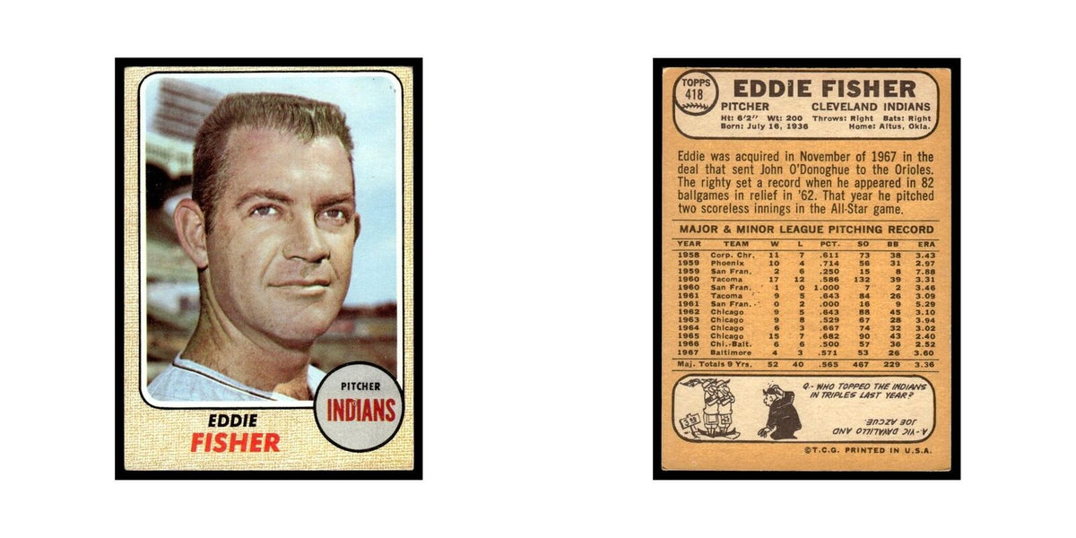 1968 Topps Eddie Fisher Indians #418