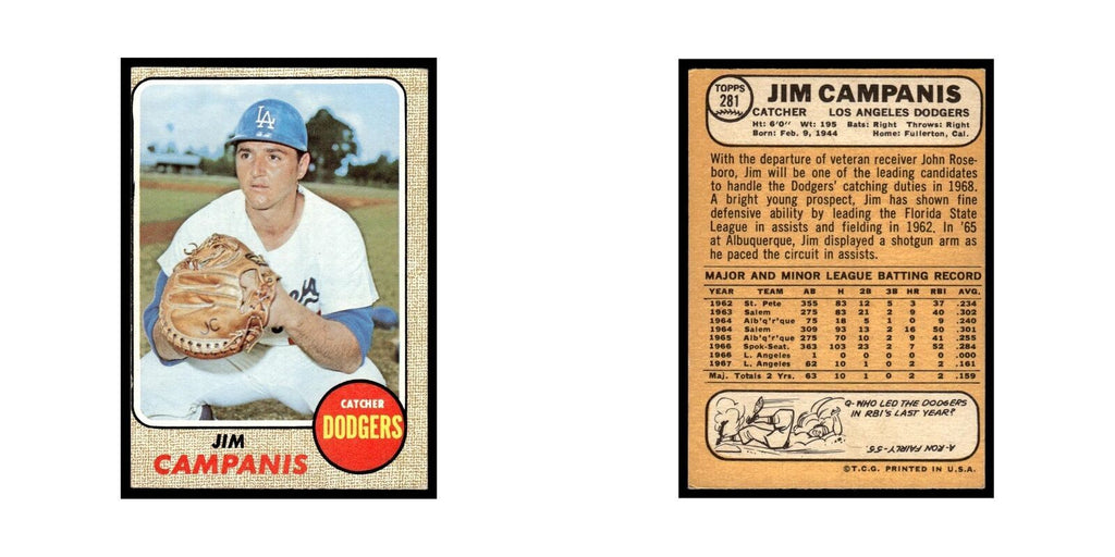 1968 Topps Jim Campanis Dodgers #281