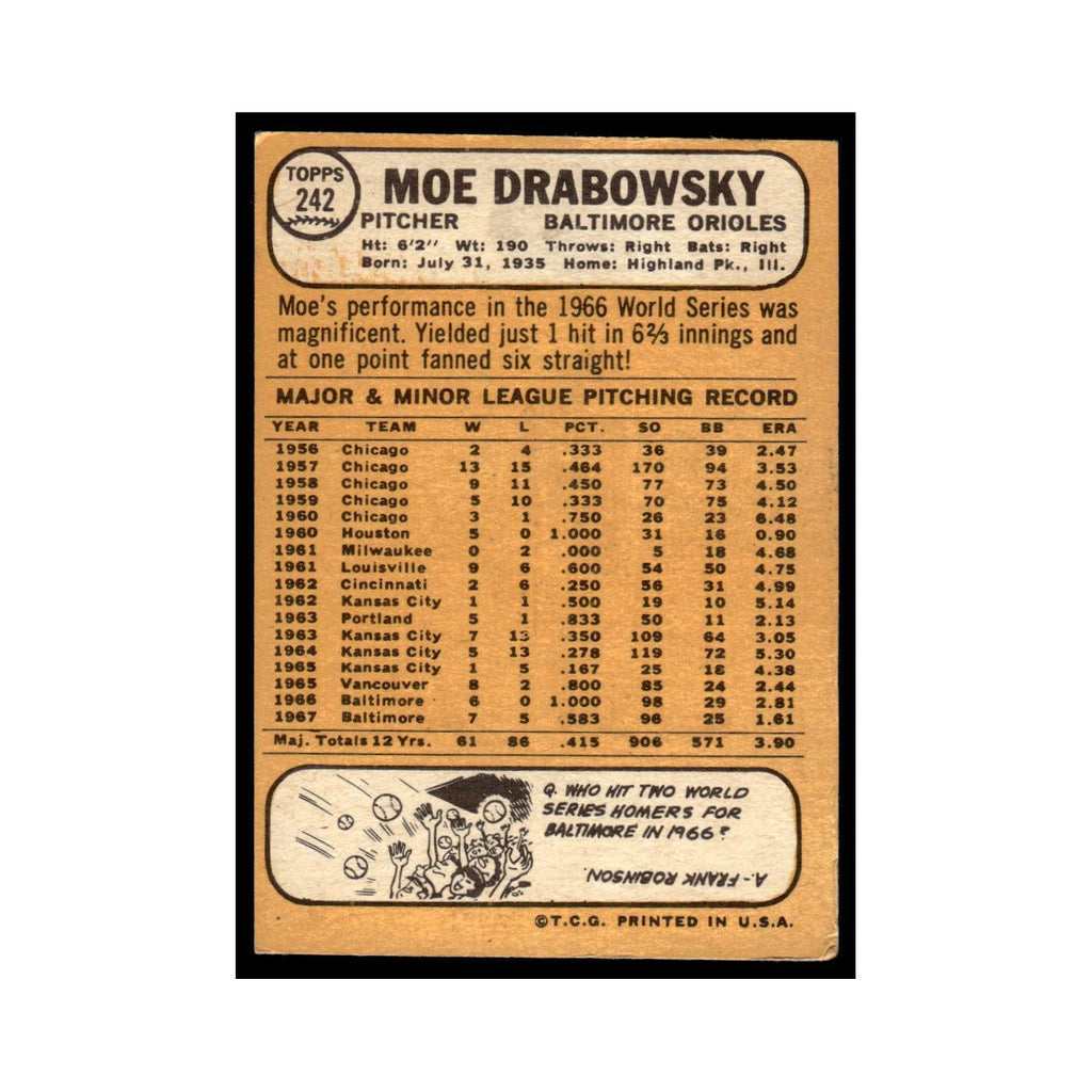 1968 Topps Moe Drabowsky Orioles #242