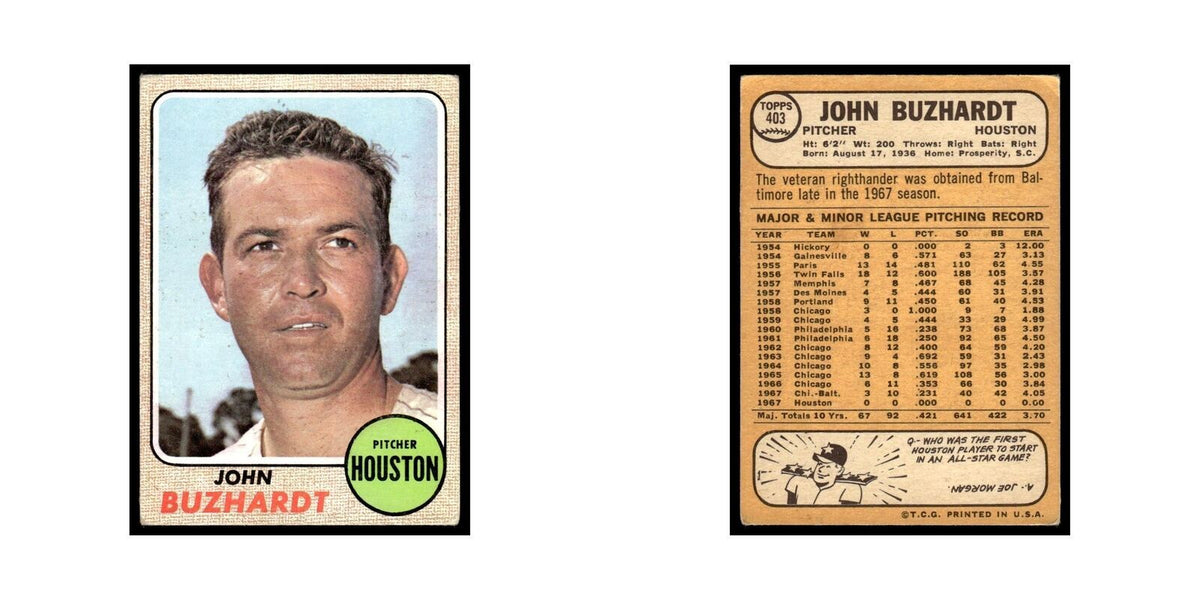 1968 Topps John Buzhardt Astros #403