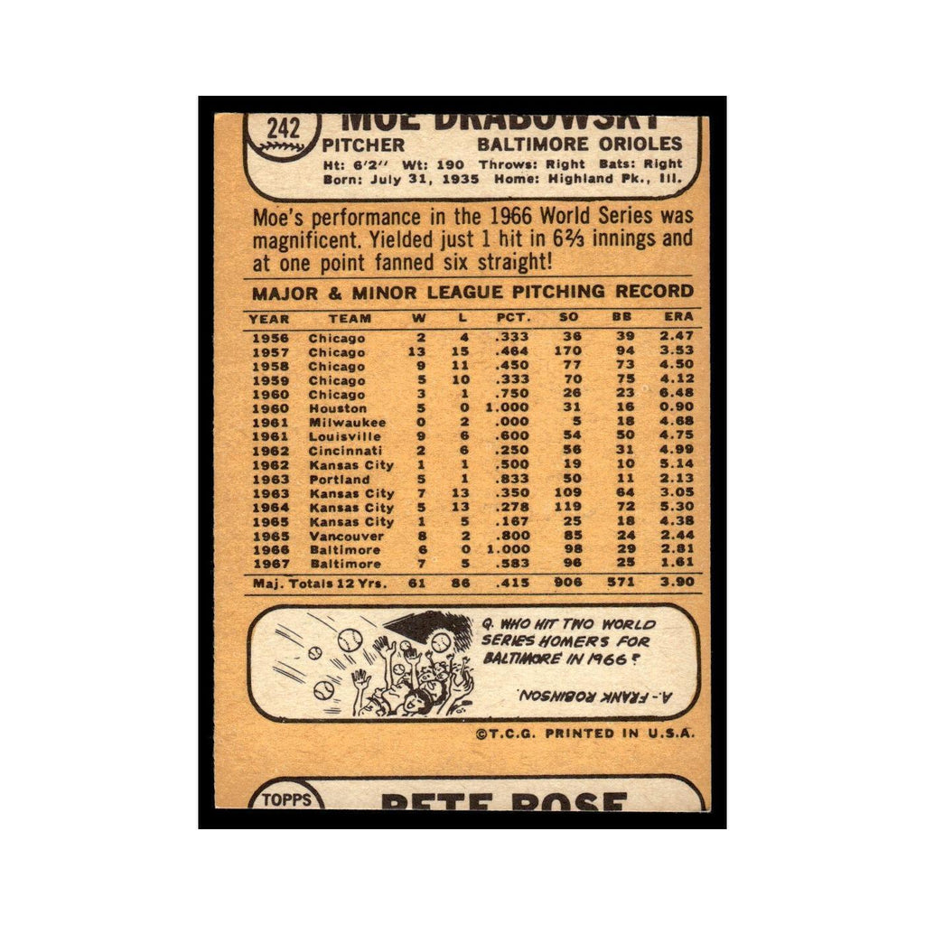 1968 Topps Moe Drabowsky Orioles #242