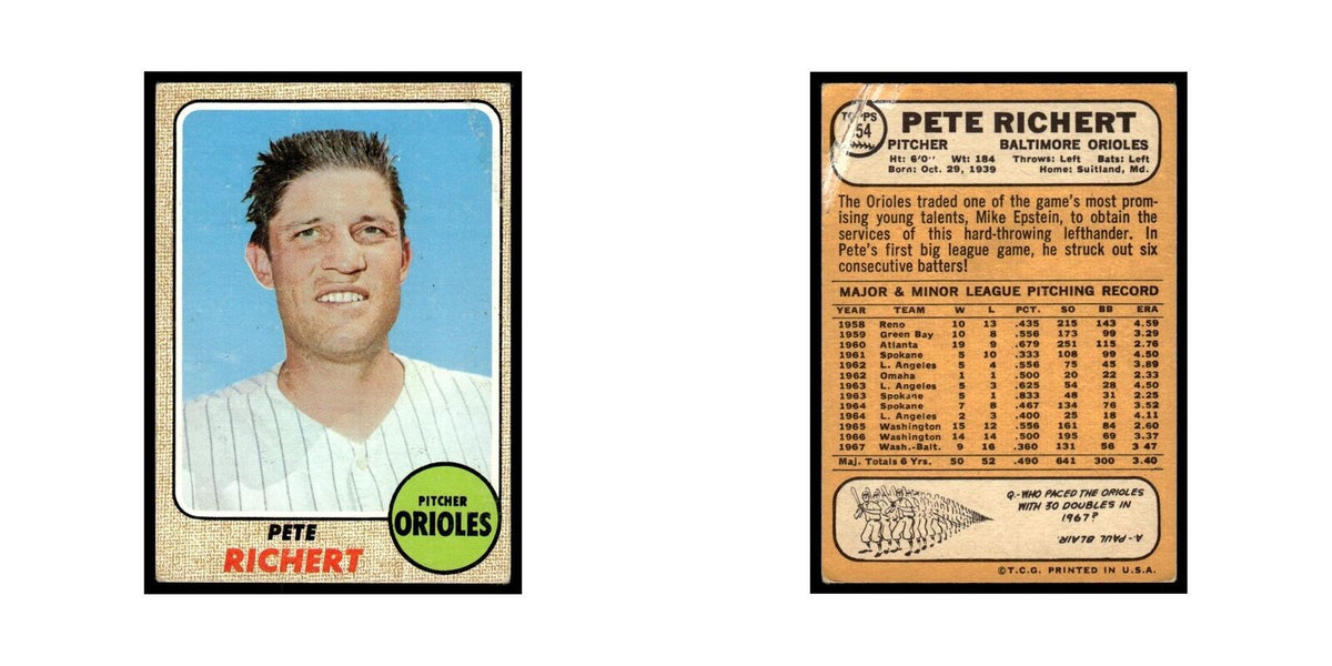 1968 Topps (Damaged) Pete Richert Orioles #354