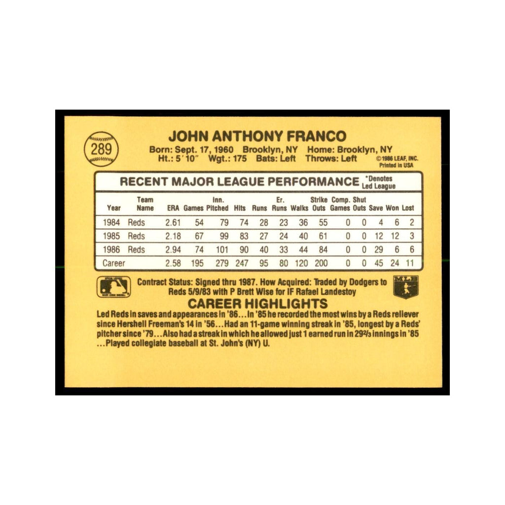 1987 Donruss John Franco Baseball Cards #289