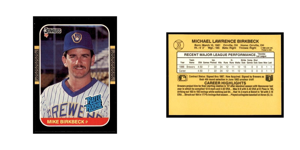 1987 Donruss Mike Birkbeck RC Baseball Cards #33