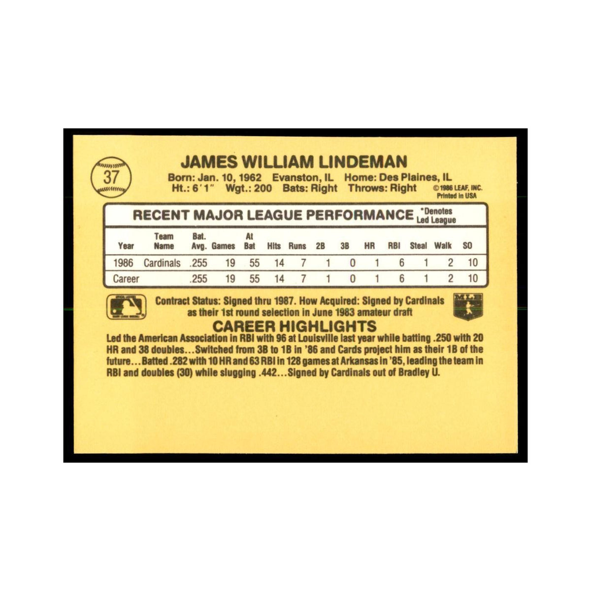 1987 Donruss Jim Lindeman RC Baseball Cards #37