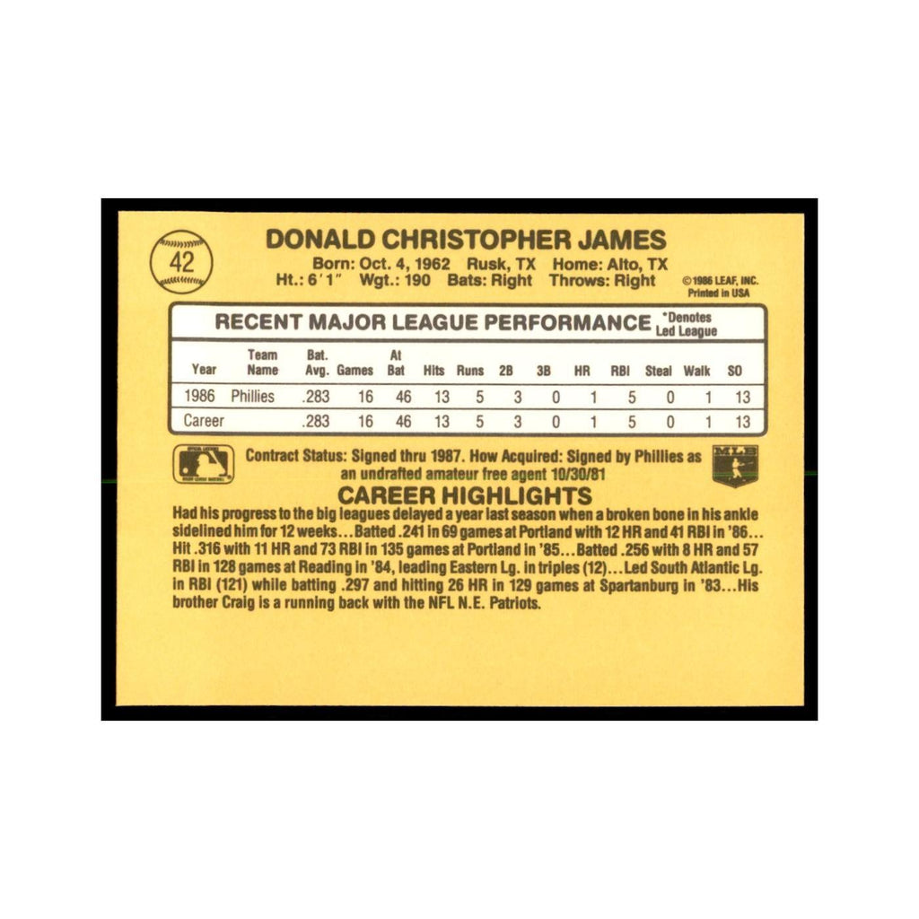 1987 Donruss Chris James RC Baseball Cards #42