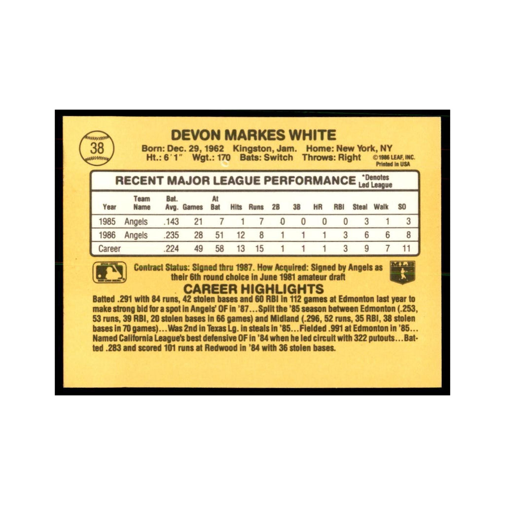 1987 Donruss Devon White RC Baseball Cards #38