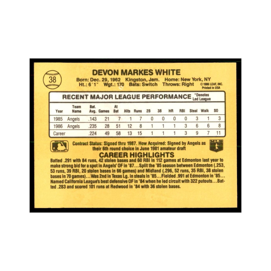 1987 Donruss Devon White RC Baseball Cards #38