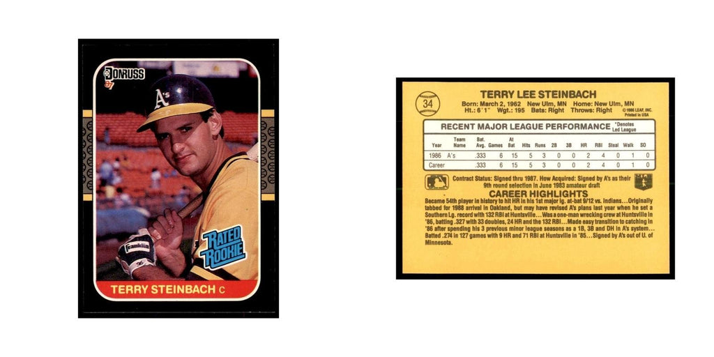 1987 Donruss Terry Steinbach RC Baseball Cards #34