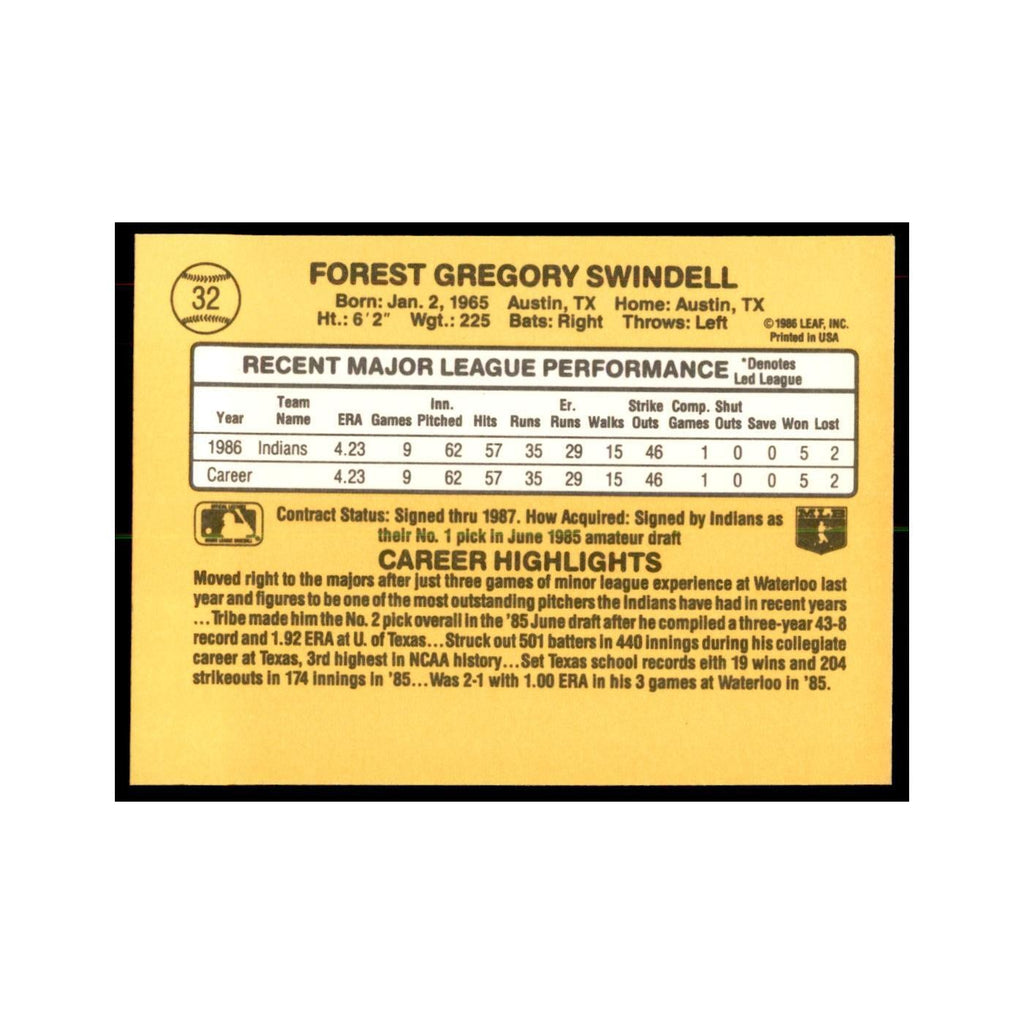 1987 Donruss Greg Swindell RC Baseball Cards #32