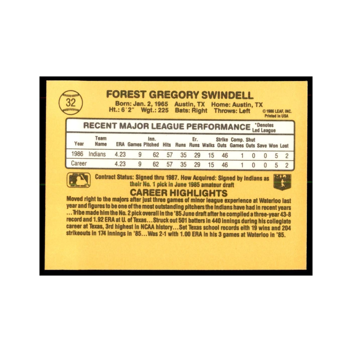 1987 Donruss Greg Swindell RC Baseball Cards #32