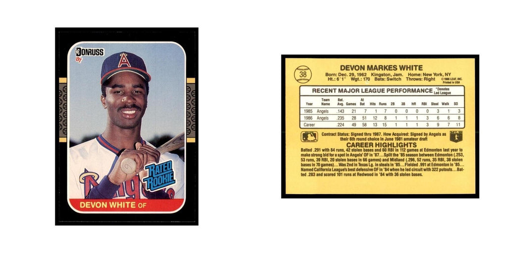 1987 Donruss Devon White RC Baseball Cards #38