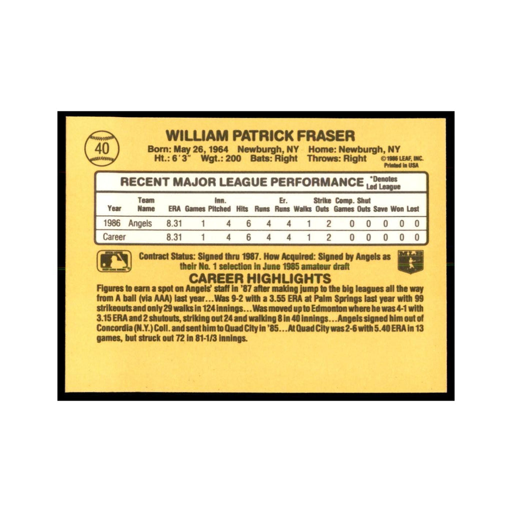 1987 Donruss Will Fraser RC Baseball Cards #40